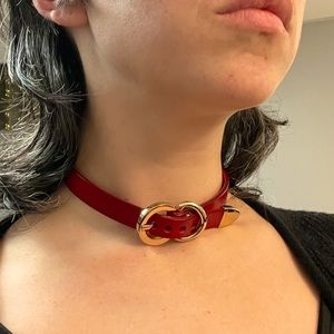 Yeha Leung red vegan leather choker